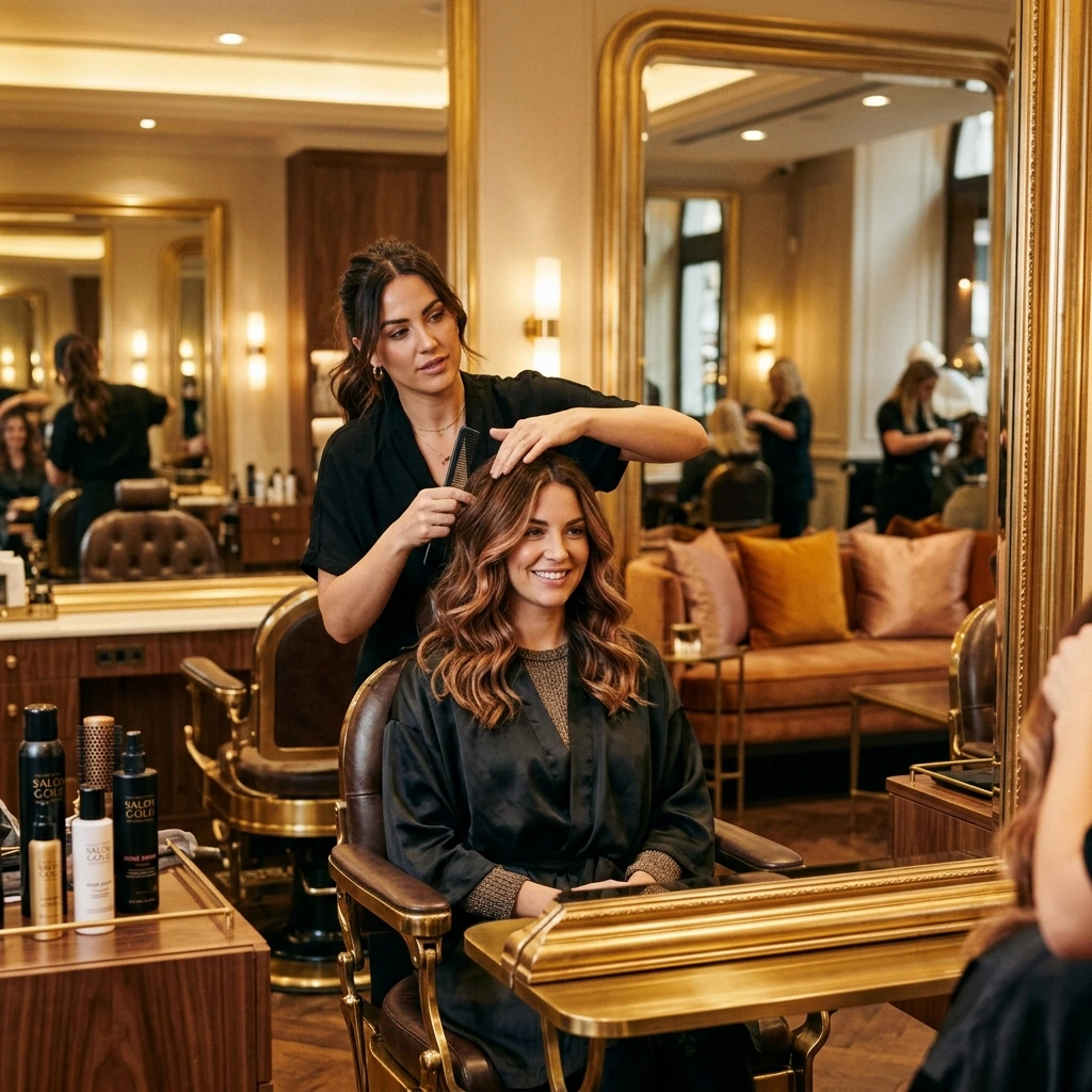 Stylist performing a precise hair transformation in the Dream Touch Salon interior