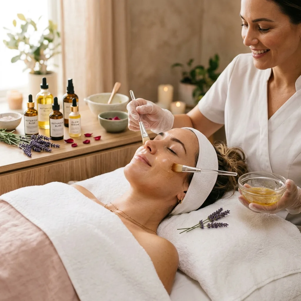 Esthetician performing a luxury skin therapy facial treatment at Dream Touch Salon